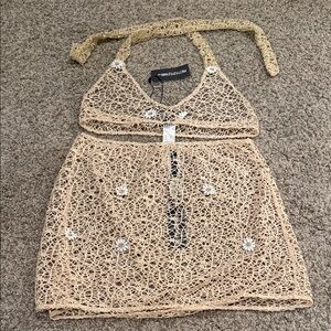 PrettyLittleThing Cream Crochet Swim Coverup